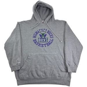 Milwaukee Bucks Mitchell and Ness Mens XLT Hoodie Grey NBA Basketball Sweatshirt